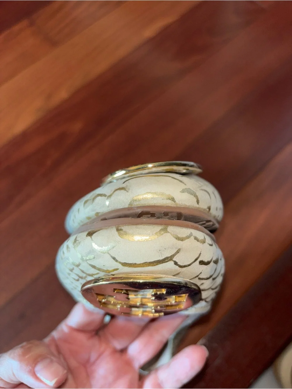 Tory Burch Cream Snakeskin-Embossed Ballet Flats with Gold Logo